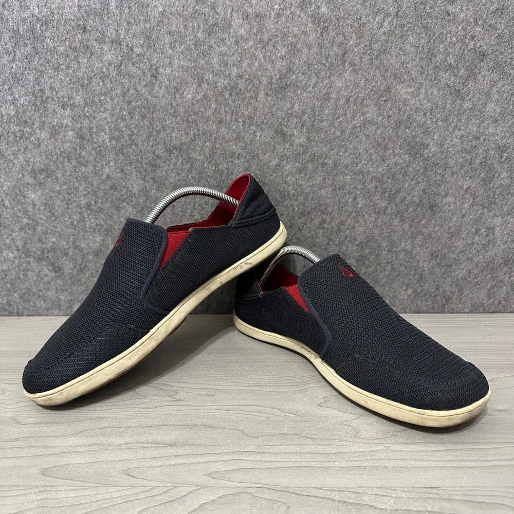 OluKai Nohea Mesh Slip On Shoes Mens 10‎ Black Red Casual Loafers 10188-DG43